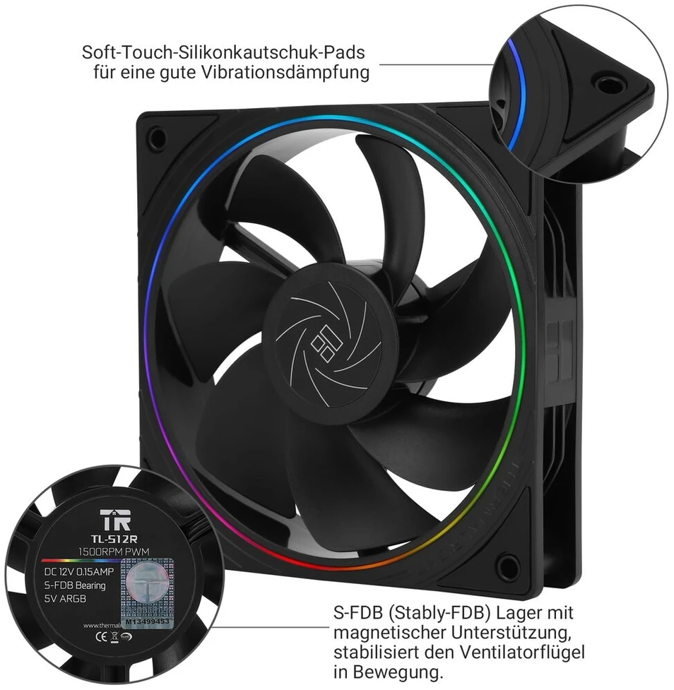 Thermalright Tl-s12r cpu aušintuvas, 120 mm atvirkštinis ventiliatorius, korpuso aušinimo ventiliatorius su argb apšvietimu, cpu aušintuvas su 1500 aps./min greičiu, juodas pc pwm tylus kompiuterio ventiliatorius
