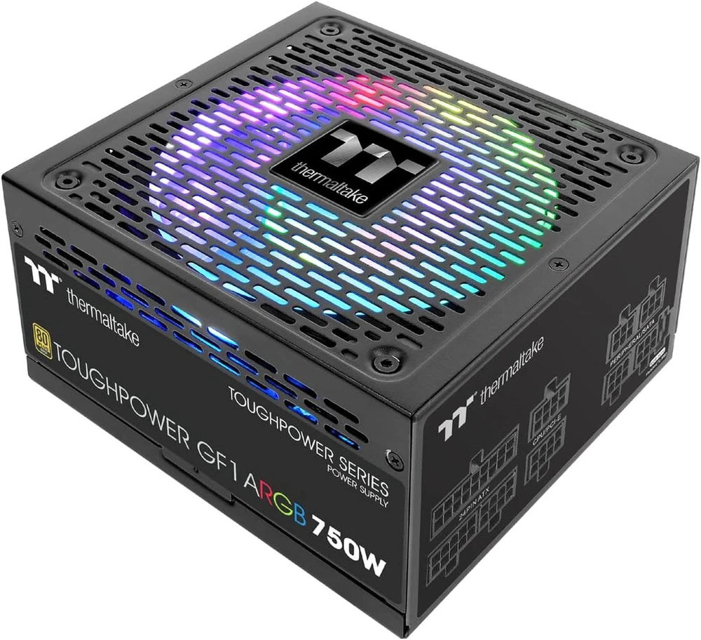 Thermaltake Toughpower Gf1 750w Argb Pc Atx maitinimo šaltinis 80+ Gold Fully Modular Quiet 140 ventiliatorius Eu sertifikuotas juodas