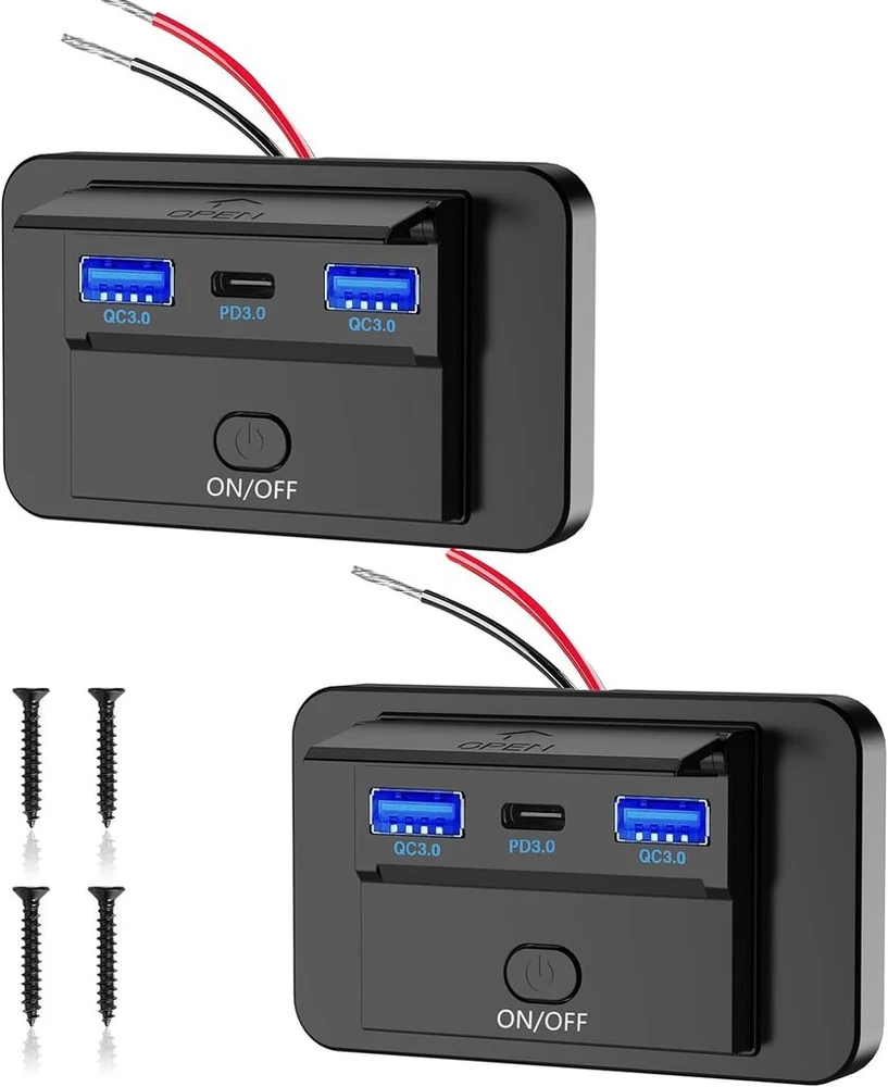 Thlevel 12v Usb C lizdo įkrovimo lizdas 66w automobilinis įkroviklis mobiliajam telefonui greitas įkrovimas dvigubas Qc3.0 ir Pd3.0 atsparus vandeniui su jungikliu skirtas 12v-24v automobiliui, valčiai, kemperiui