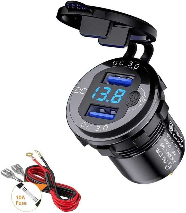 Thlevel automobilinis Qc3.0 Usb įkroviklis, automobilinis Usb lizdas, dvigubas prievadas 9v-32v 36w greitas įkrovimas su Led skaitmeniniu voltmetro ekranu, jungiklis transporto priemonėms, valtims, motociklams, visureigiams, autobusams, sunkvežimiams, nam