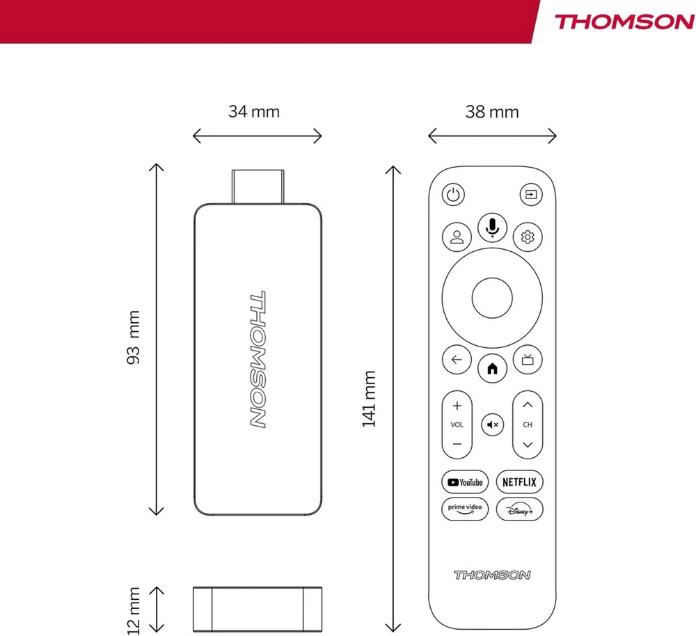 Vaizdo grotuvas Thomson Streaming Stick 140 | Google Tv | 4k Uhd | Google Assistant | Googlecast | Wi-fi | Bluetooth 5.0 | Hdmi | Dolby Atmos | Dts Digital Surround | Hdr10 | 2 Gb Ram | 8 Gb atmintis