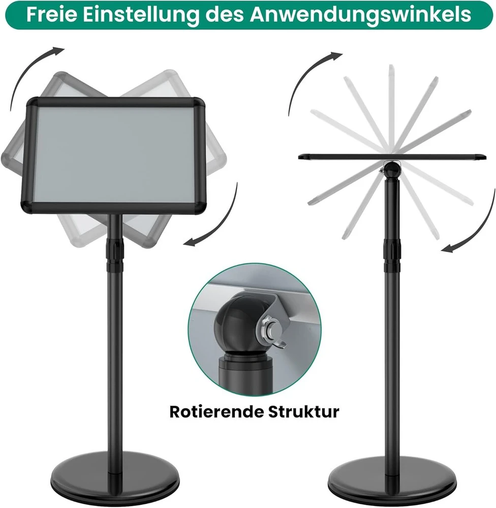 Thrivingtree informacinis stovas, din a3, 420 x 297 mm, reguliuojamo aukščio, nerūdijančio plieno klientų stabdiklis, plakato stovas, ekspozicinis stovas, reklaminis stovas (juodas, a3) (Ekspozicinė prekė)