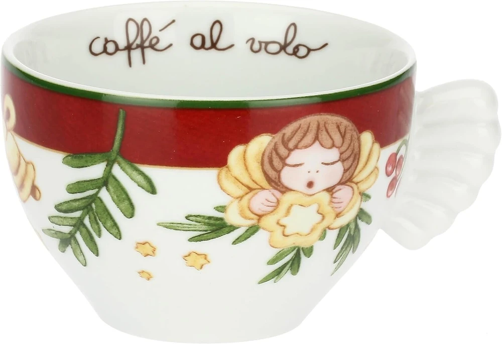 Thun, 2 vidutinių porcelianinių puodelių rinkinys, Christmas Surprises kolekcija, rinkinys namams ir virtuvei, dovanos idėja Kalėdoms, puodelio skersmuo 9 cm, 6 cm, aukštis 180 ml, lėkštutės skersmuo 14.5 cm