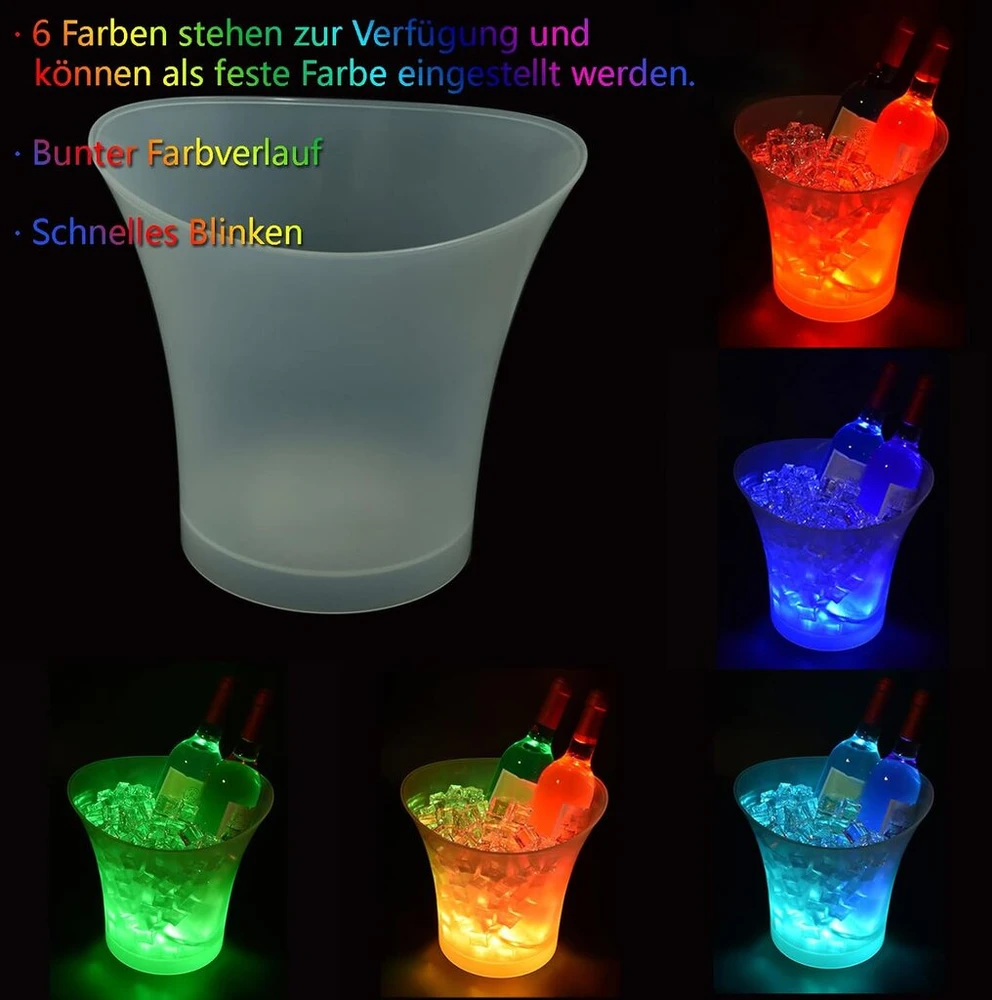 Tiandirenhe Led ledo kibiras, šampano aušintuvas Led, 5l Led ledo kibiras, spalva gali būti reguliuojama, spalvingas gradientas, spalvingas blyksnis, skirtas šampanui, vynui, gėrimams, alui atvėsinti, vakarėliams, barui, klubo temai