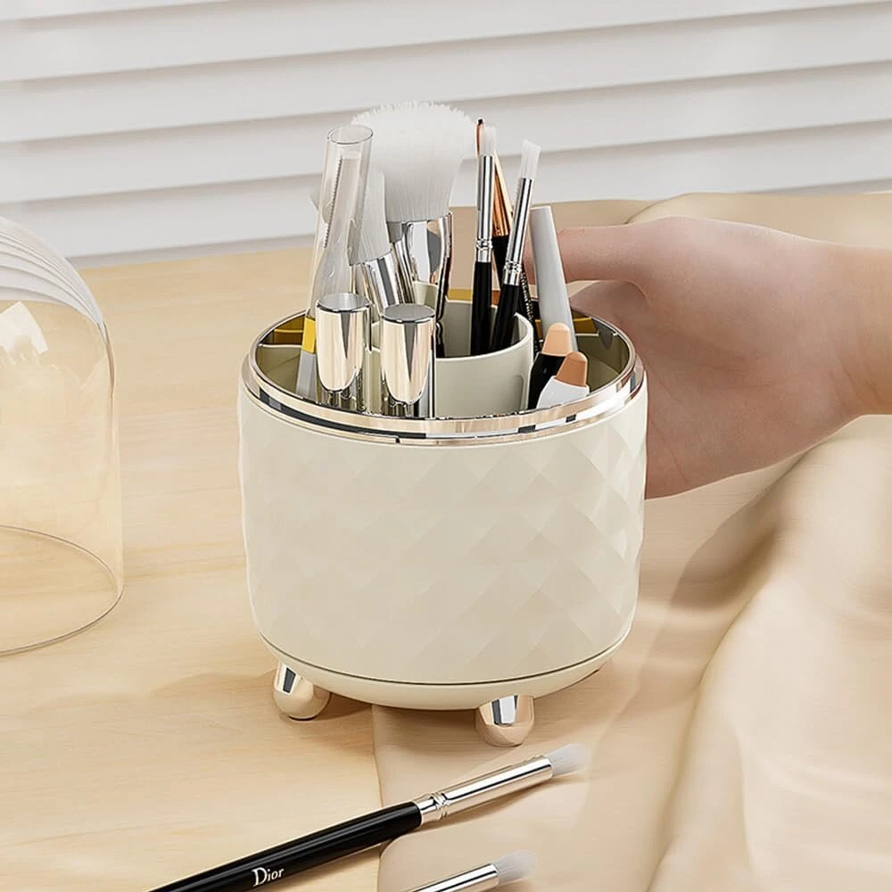 Tiardey 360° besisukantis makiažo organizatorius su dangteliu: kosmetinių šepetėlių organizatorius kosmetiniam staliukui, skirtas kosmetikai, raštinės reikmenims, biuro reikmenims