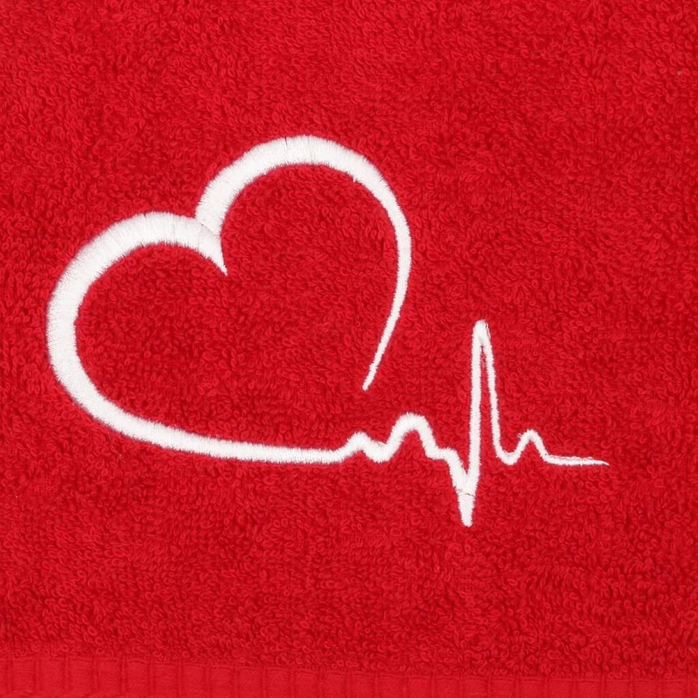 Tibex rankšluostis "embroidery Heart with Heartbeat" 70 x 140 cm, medvilninių rankšluosčių rinkinys, vonios rankšluostis, dulkių rankšluostis, rankšluosčiai svečiams, Valentino diena, jubiliejus