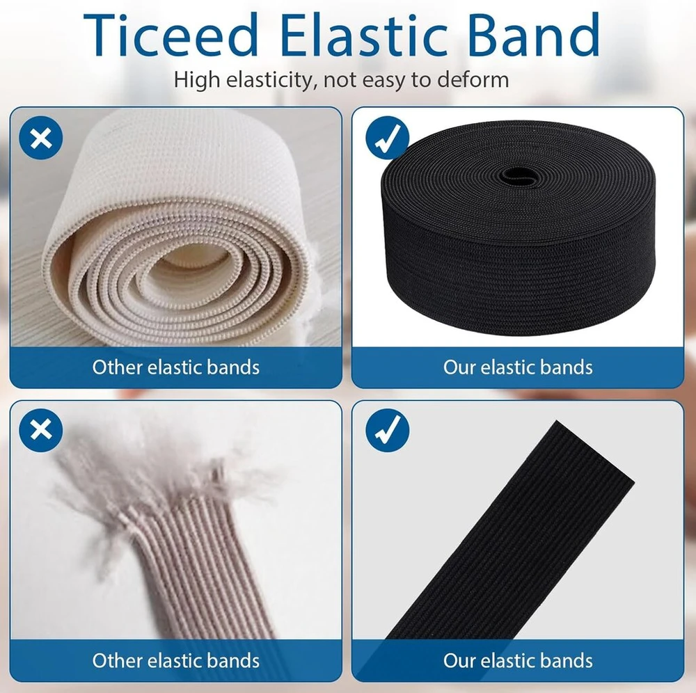 Ticeed 6 ritės austos kelnių gumos juostos plati siuvimo juoda elastinė juosta stipri elastinė juosta aukštos kokybės guminė virvelė elastinė juosta kelnių drabužiams (5 m, juoda ir balta)