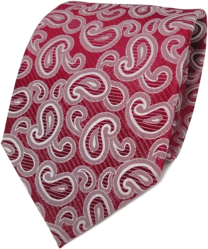 Tigertie Dizaineriškas šilkinis kaklaraištis raudonas blizgus raudonas sidabrinis paisley kaklaraištis šilkas, raudonas