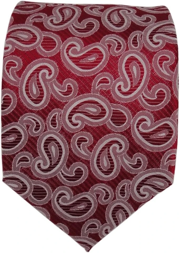 Tigertie Dizaineriškas šilkinis kaklaraištis raudonas blizgus raudonas sidabrinis paisley kaklaraištis šilkas, raudonas