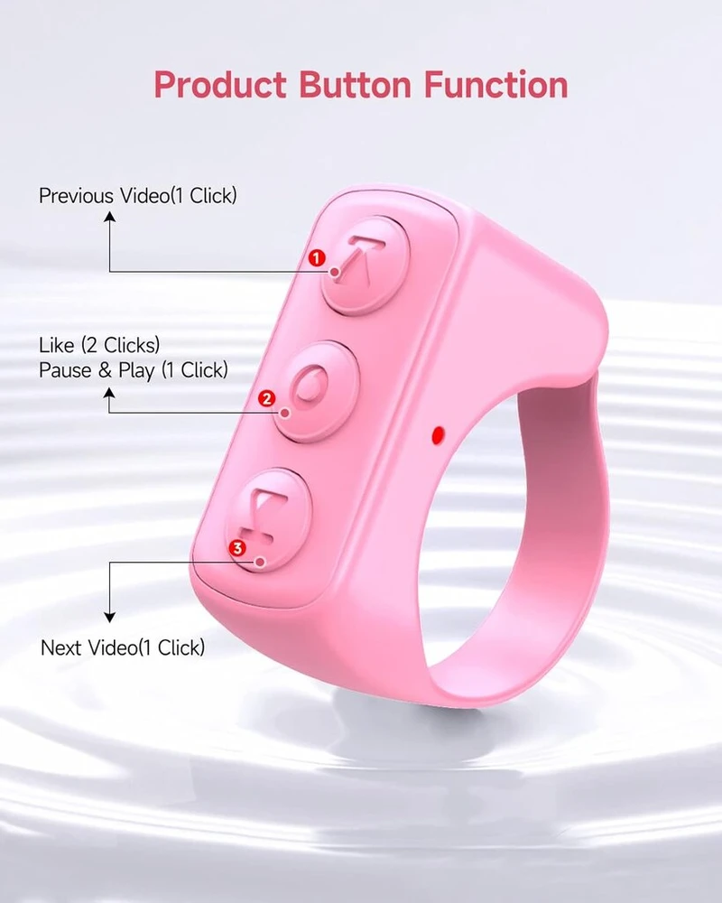 Tik Tok pirštų galiukų šoninis vartytuvas Bluetooth nuotolinio valdymo pultas slinkties žiedas įkraunamas belaidis fotoaparato nuotolinio valdymo pultas užrakto asmenukių mygtuko valdiklis su įkrovimo dėklu, skirtas Ios/android (rožinis)