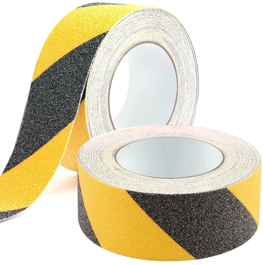 Tikplus neslystanti juosta, 2 ritiniai 5 cm x 10 m barjerinė juosta, geltona juoda, neslystanti juosta, lipni grindų žymėjimo juosta, neslystančios juostelės, skirtos naudoti patalpose ir lauke