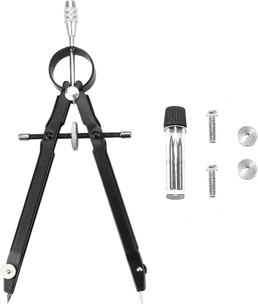 Tikslus metalinis geometrinis kompasas su priedais