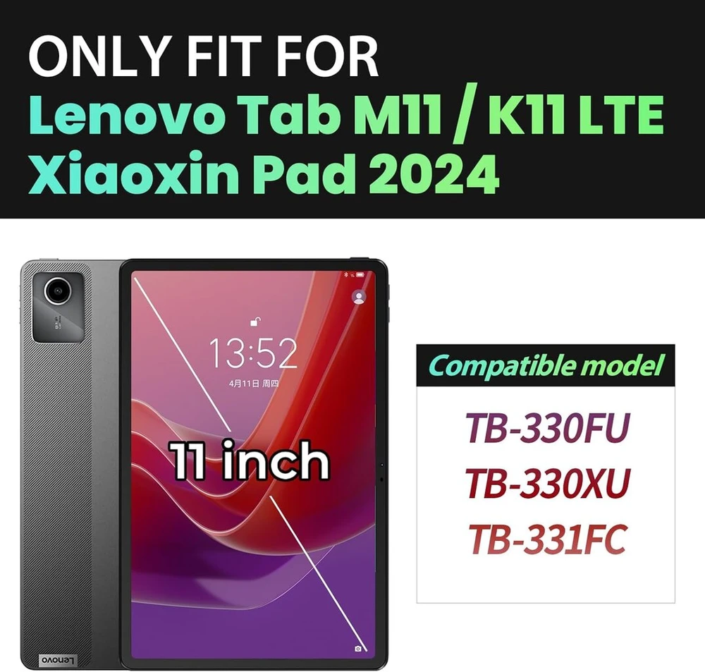 Timecity dėklas, skirtas lenovo tab m11 (tb330fu/tb330xu) 11 colių planšetiniam kompiuteriui su rašiklio laikikliu/rašiklio laikikliu/360° rankos dirželiu, skirtas tab k11 lte 2024/lenovo xiaoxin pad 2024 (tb331fc) - juodas