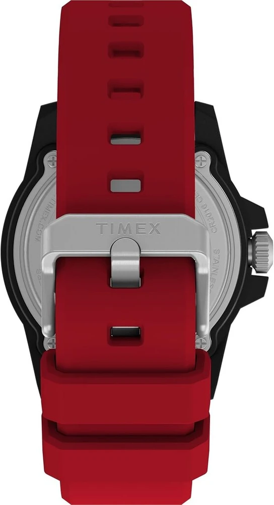 Timex Main Street vyriškas laikrodis 42mm raudonas silikoninis dirželis juodas ciferblatas juodas korpusas Tw5m61000, raudonas, modernus