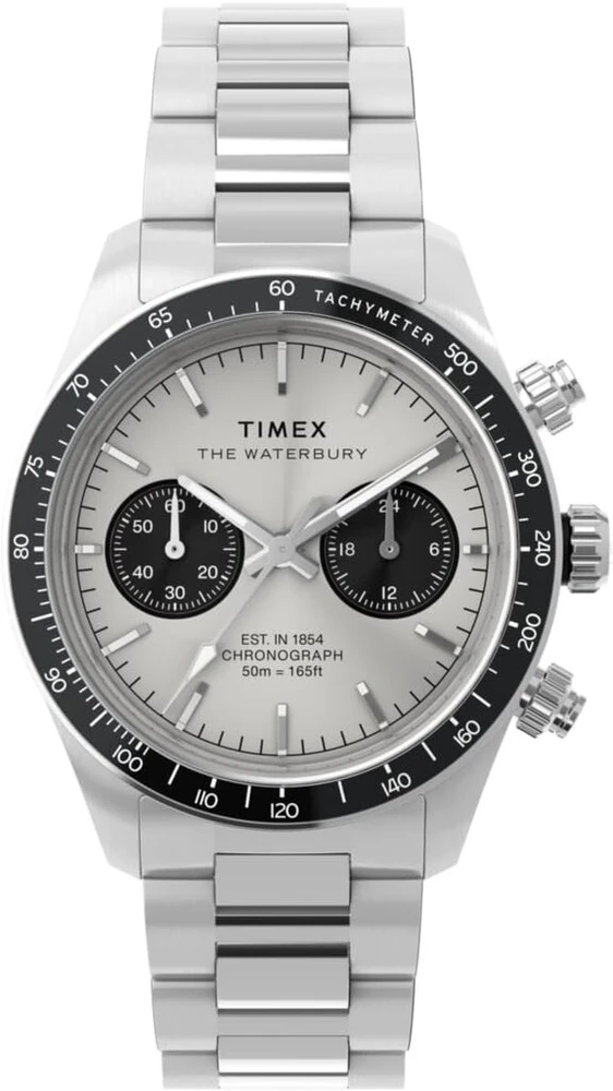 Laikrodis Timex Waterbury Heritage vyriškas chronografas, sidabrinis, apyrankė