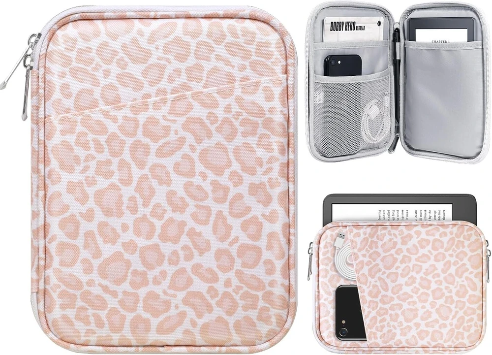 Timovo 6-7 colių planšetinio kompiuterio dėklas, skirtas naujam kindle paperwhite ir kindle colorsoft signature edition, apsauginis dėklas su kišene kindle e-reader/kindle oasis, rožinis leopardas