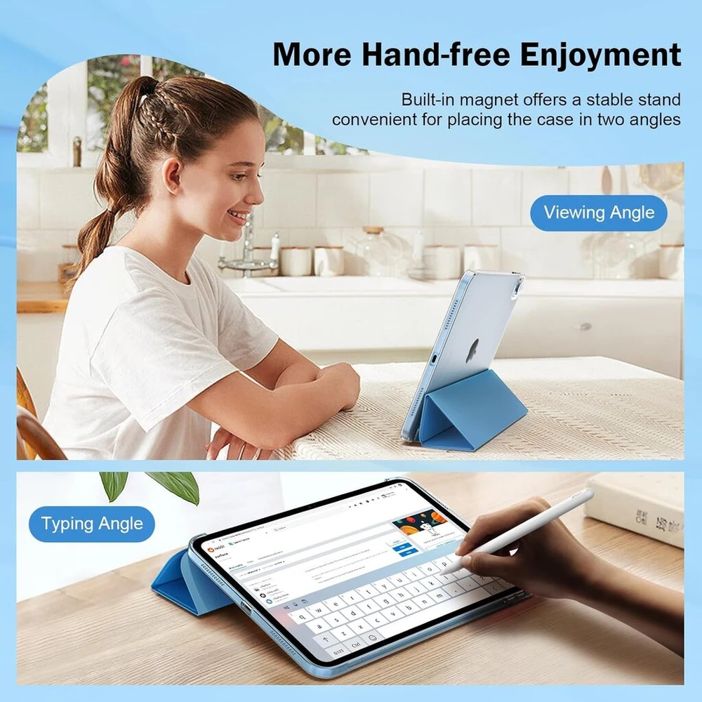 Timovo dėklas, skirtas ipad a16 11-os kartos 11 colių 2025, ipad 10-os kartos 2022 10,9 colio, plonas minkštas matinis permatomas tpu apsauginis dėklas, automatinis miego/pabudimo režimas, gencijonų mėlyna