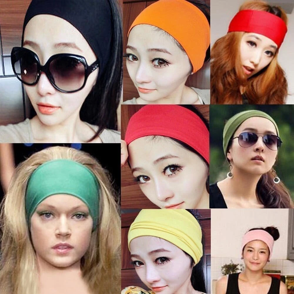 Tininna elastinė jogos sportinė galvos juosta plaukų juosta turbanas galvos juosta prakaito juosta galvos apdangalas bandana moterims juoda