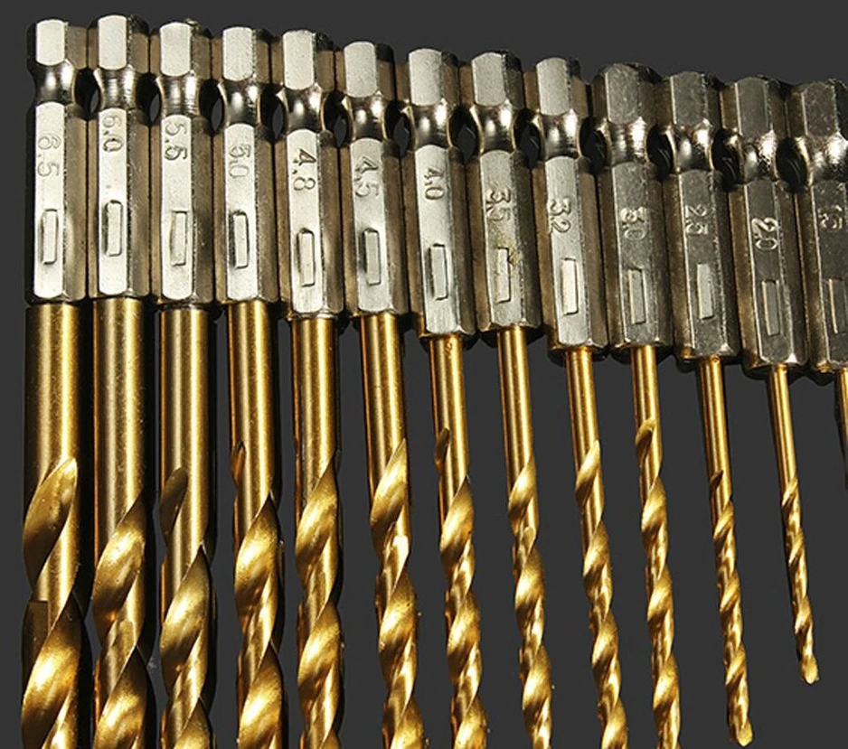 Titano grąžtų rinkinys 13 vnt., 1/4" šešiakampis kotas, 1.5-6.5mm