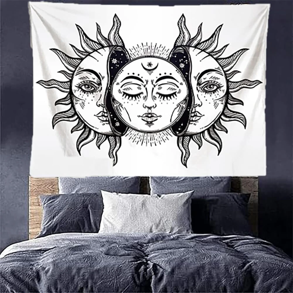 Tmtgts gobelenas sieninis, 180 x 230 cm, saulės ir mėnulio gobelenas, gotikinė sieninė paklodė, psichodelinė kiliminė danga, abstraktus sieninis rankšluostis, skirtas miegamojo svetainei, bendrabučio studijos kambario dekorui (9#)