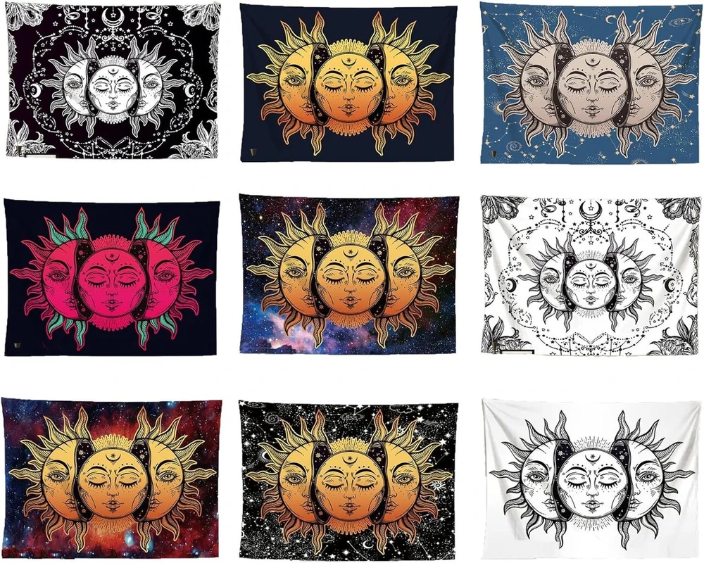 Tmtgts gobelenas sieninis, 180 x 230 cm, saulės ir mėnulio gobelenas, gotikinė sieninė paklodė, psichodelinė kiliminė danga, abstraktus sieninis rankšluostis, skirtas miegamojo svetainei, bendrabučio studijos kambario dekorui (9#)