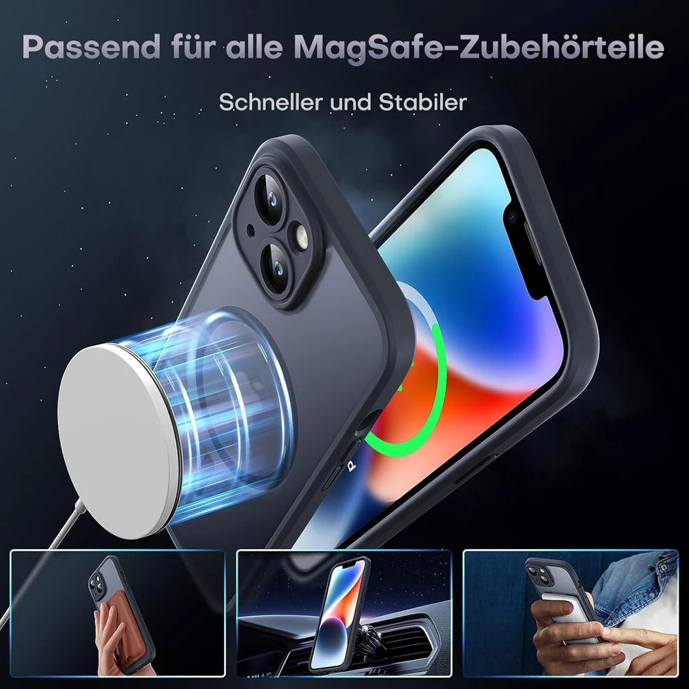 Tocol dėklas, skirtas iphone 14 su magsafe, pilna kameros apsauga, atsparus smūgiams, atsparus įbrėžimams, permatomas galinis dangtelis, magnetinis telefono dėklas, skirtas iphone 14, juodas