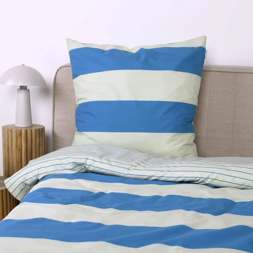 Tom Tailor renforcé patalynės komplektas 70 x 90 cm + 140 x 200 cm, 100% medvilnė/renforcé su reversiniu motyvu ir spalvotu užtrauktuku, ryškūs dryžiai žalia, mėlyna (žalias leaf & cool mėlynas)