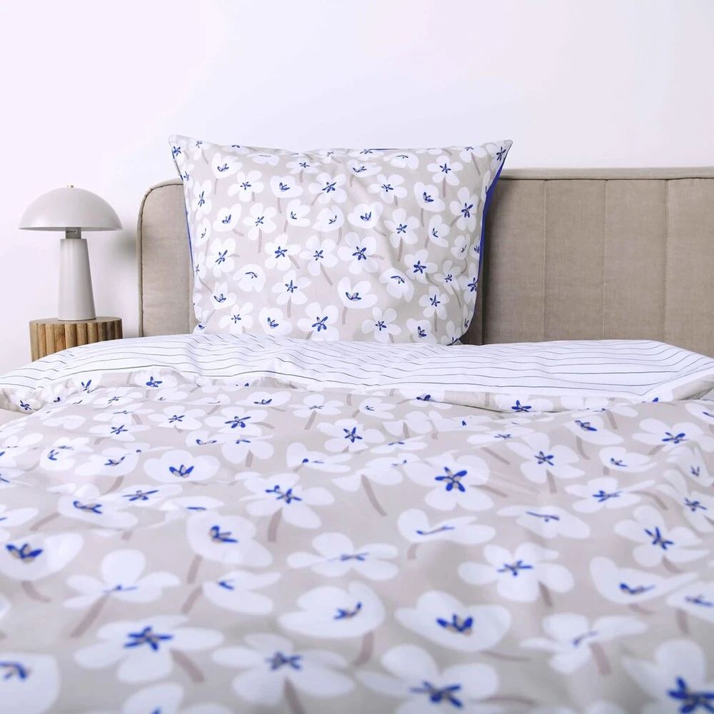 Tom Tailor renforcé patalynės komplektas, 70 x 90 cm + 140 x 200 cm, 100% medvilnė/renforcé, su reversiniu motyvu ir spalvotu užtrauktuku, fresh flowers mėlynas, beige (cobalt & sunny sand)