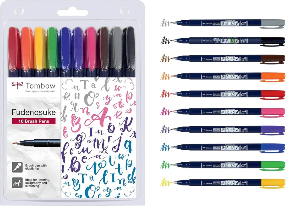 Tombow Fudenosuke Ws-bh-10p teptukų rinkinys, 10 vnt.