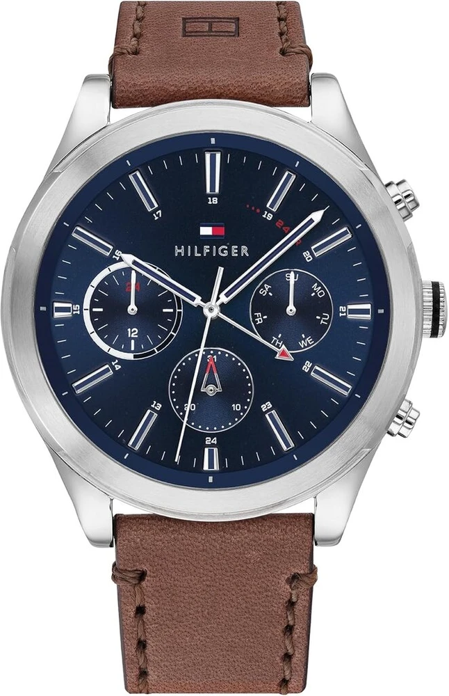 Tommy Hilfiger vyriškas laikrodis su rudos odos apyranke