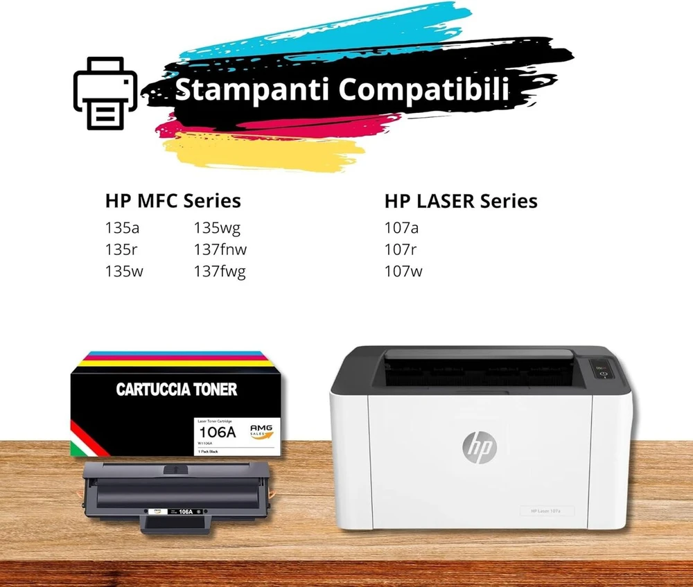 Tonerio kasetė, suderinama su Hp 106a W1106a su mikroschema, skirta spausdintuvui, lazerinio spausdintuvo rašalo kasetė, skirta lazerinis 107a 107r 107w, skirta Mfp 135a 135r 135w 135wg 137fnw 137fwg (2 juodos)