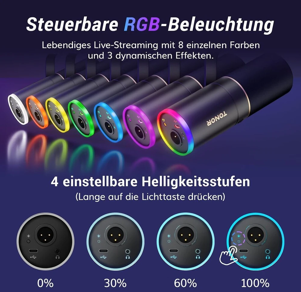 Tonor Xlr/usb žaidimų mikrofonas su žemo profilio mikrofono stovu, skirtas podcast'ų transliacijoms, studijos vokalams, dinaminis Pc mikrofonas su Rgb režimais ir reguliuojamu ryškumu, skirtas Ps4/5 Mac Mixer garso plokštėms Td520s+