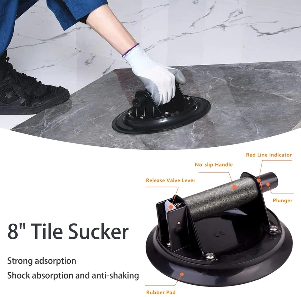 Toosoar Profesionalus vakuuminis siurbtukas 8 colių (20 cm) 2 vnt. rinkinys - 200 kg keliamoji galia stiklui, plytelėms ir marmurui - pramoniniai siurbtukai su ergonomiška rankena