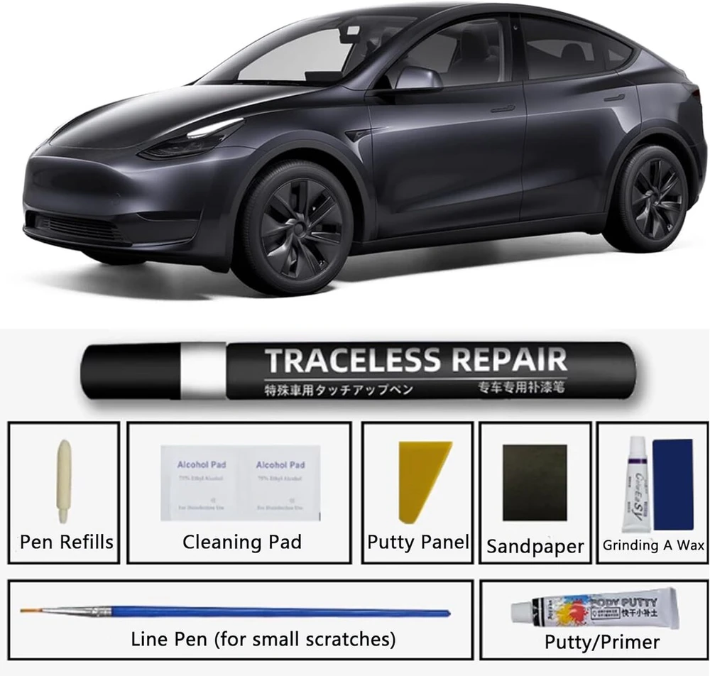 Topabyte dažų pieštukas, skirtas Tesla Model Y Juniper Model 3 Highland Model X Model S pilkos spalvos automobilių dažų įbrėžimų taisymui, dažų retušavimo pieštukas, stealth pilkas - pn01