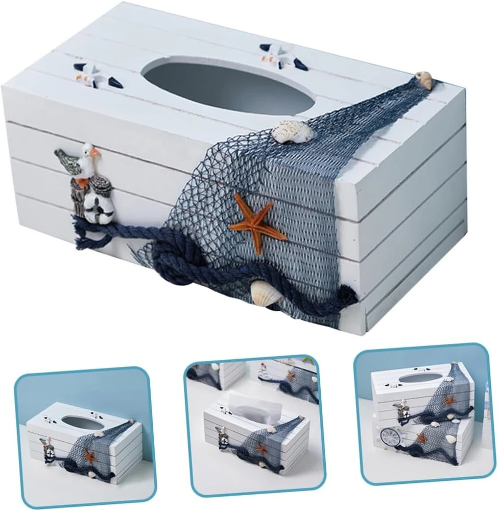 Topbathy Dėžutė Ocean Wind Servetėlių Dėžutė Ocean Decor Popierinių Rankšluosčių Dozatorius Servetėlių Dozatorius Servetėlių Konteineris Servetėlių Dėžutės Dangtelis Daugiafunkcinė Servetėlių Laikymo Dėžutė Pagaminta iš Medžio