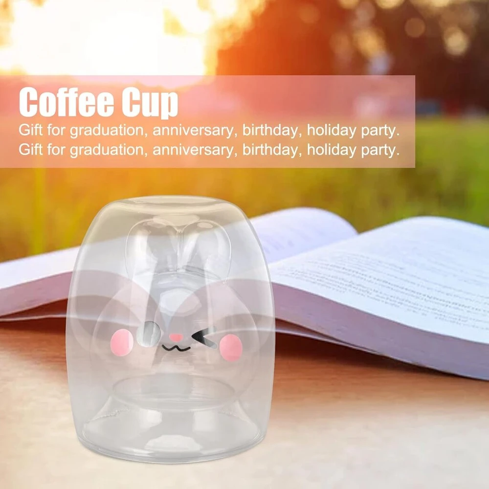 Topincn mielas dvigubų sienelių triušio dizaino izoliuotas stiklinis espresso puodelis pienui, kavai, arbatai, tinkamas naudoti mikrobangų krosnelėje ir indaplovėje, 300 ml (skaidrus įdėklas)