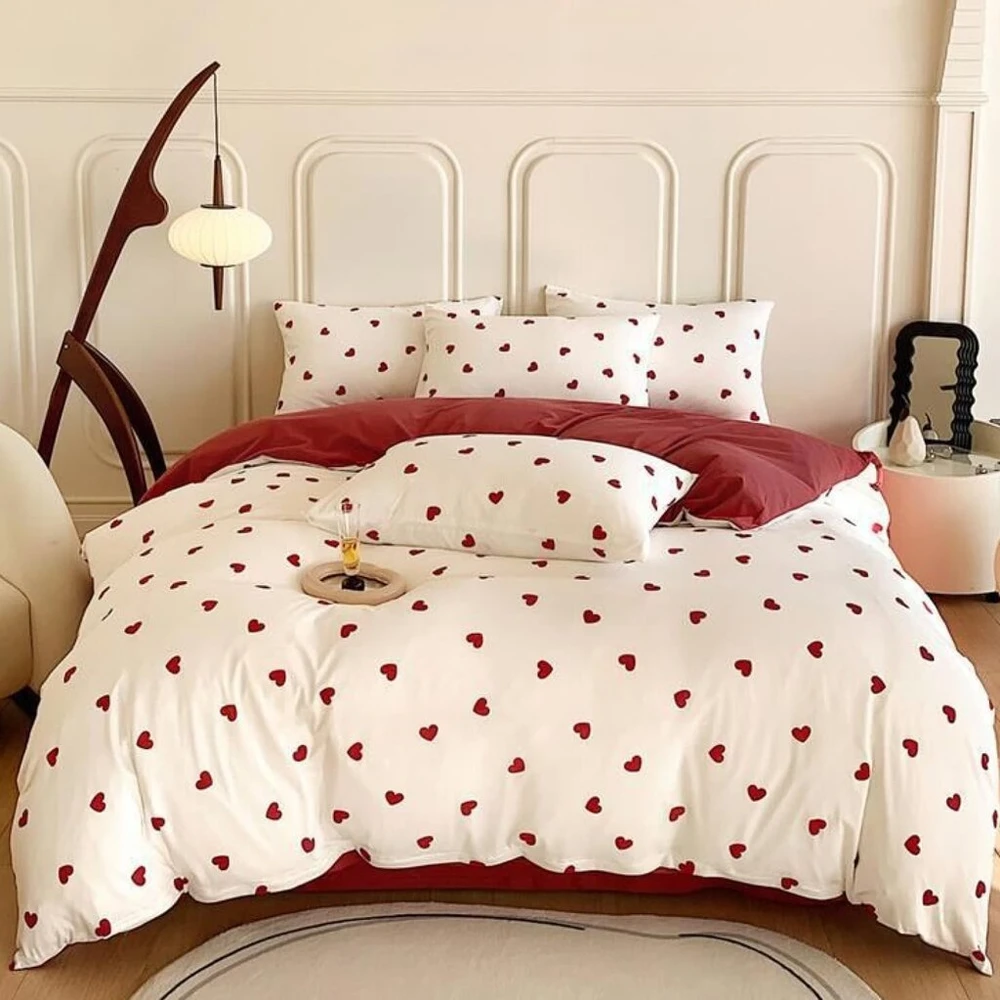 Tospass Love patalynės komplektas 200 x 200 cm baltas raudonas širdelės mergaičių patalynės komplektas su meilės motyvu romantiškas mikropluošto antklodės užvalkalas 1 antklodės užvalkalas su užtrauktuku 2 pagalvių užvalkalai 80 x 80 cm
