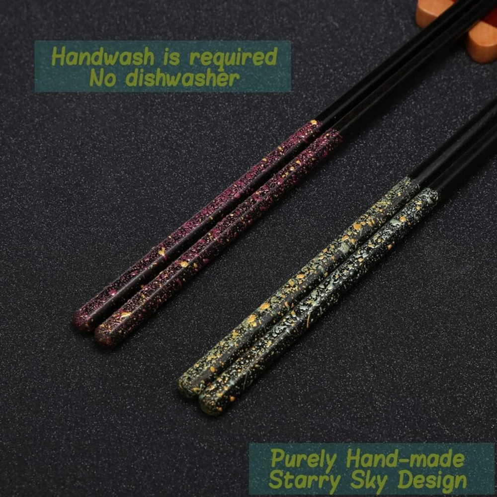 Totken 2 porų rinkinys natūralūs mediniai valgomieji pagaliukai rankų darbo starry sky pagaliukai ir 2 rankų darbo butterfly sticks laikikliai su premium dovanų dėžute (dovanos pasirinkimas)