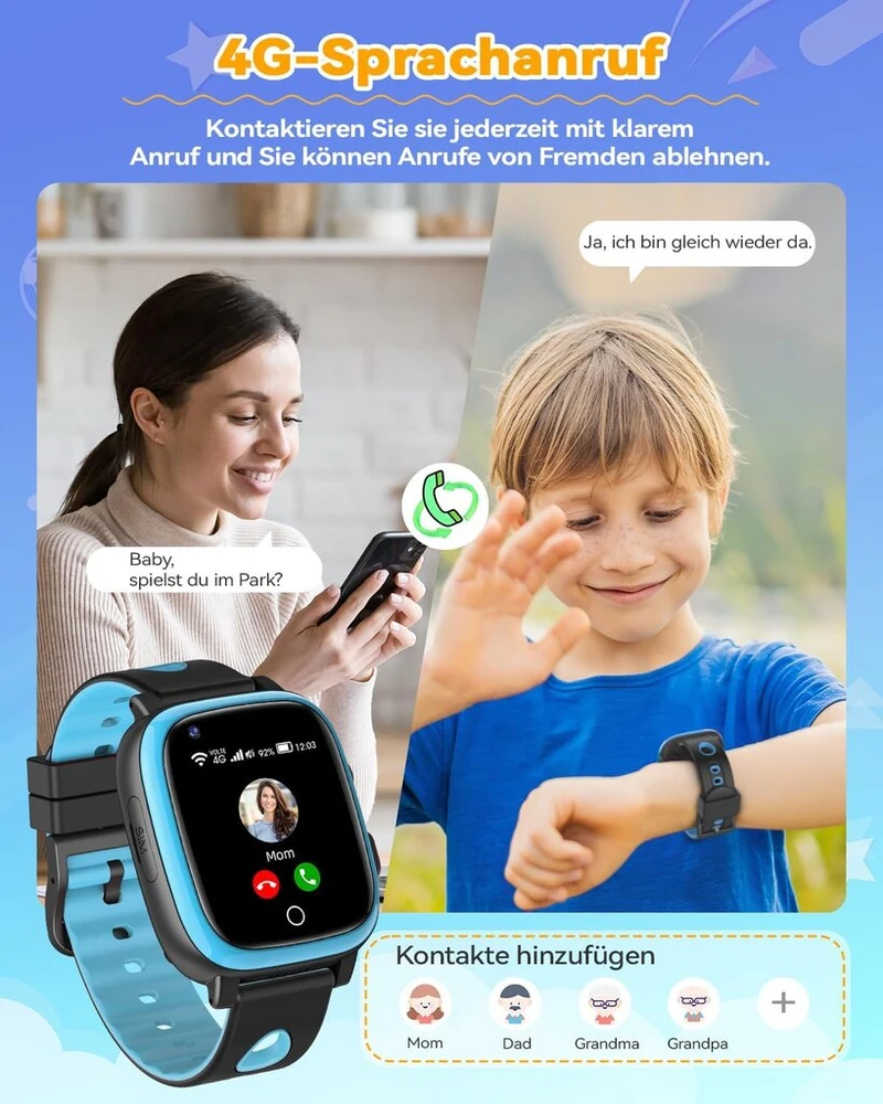 Totsyfun 4g vaikiškas išmanusis laikrodis su ilgai veikiančiu vaizdo ir telefono skambučiu, vaikiškas išmanusis laikrodis su Ip68 atsparumu vandeniui, Sos, Gps, Wifi, žingsniamačiu, mokyklos režimu berniukams ir mergaitėms 5–14 metų, dovana (mėlynas)