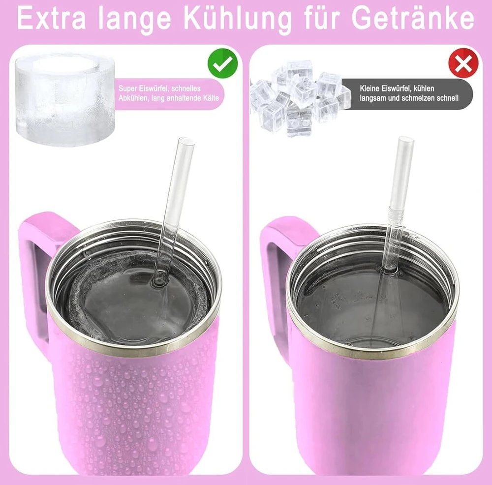 Toyone Stanley Cup ledo kubelių forma - silikoninė ledo kubelių forma su dangteliu, 3 skyrių ledo kubelių forma 40 oz gertuvėms, viskiui, kokteiliams ir kt. (violetinė)