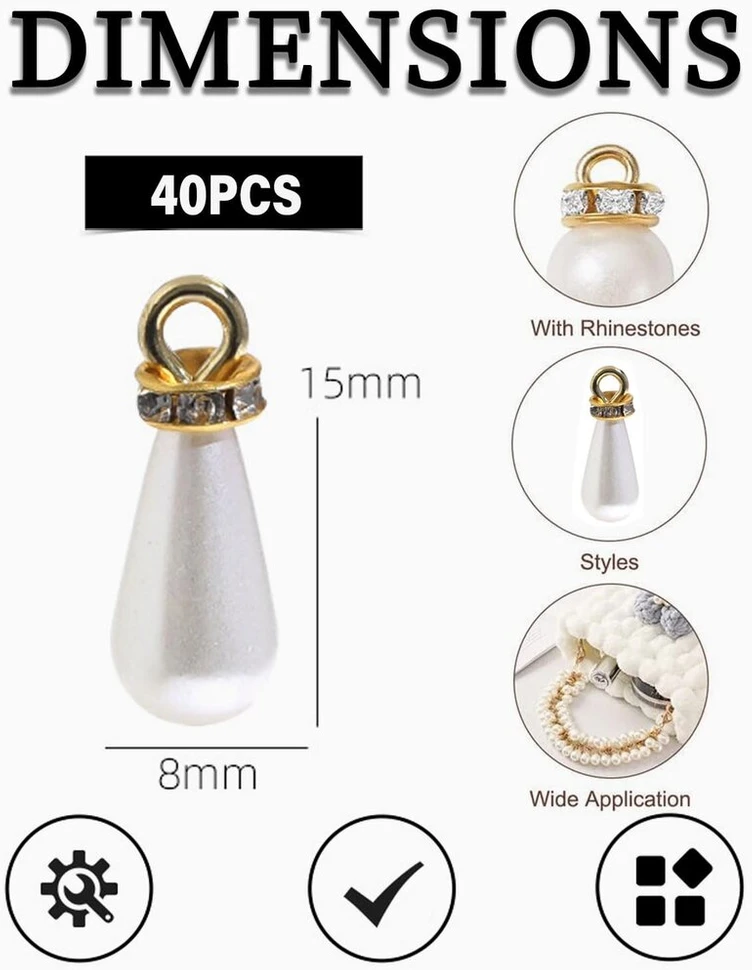 Tozbleu karoliukai pakabukams - 40 vienetų 8 x 15 mm perlinis pakabukas ašaros formos, apvalūs, dirbtiniai perlai, pakabukas, vandens lašai, skirti papuošalų gamybai, auskarams, vėriniui