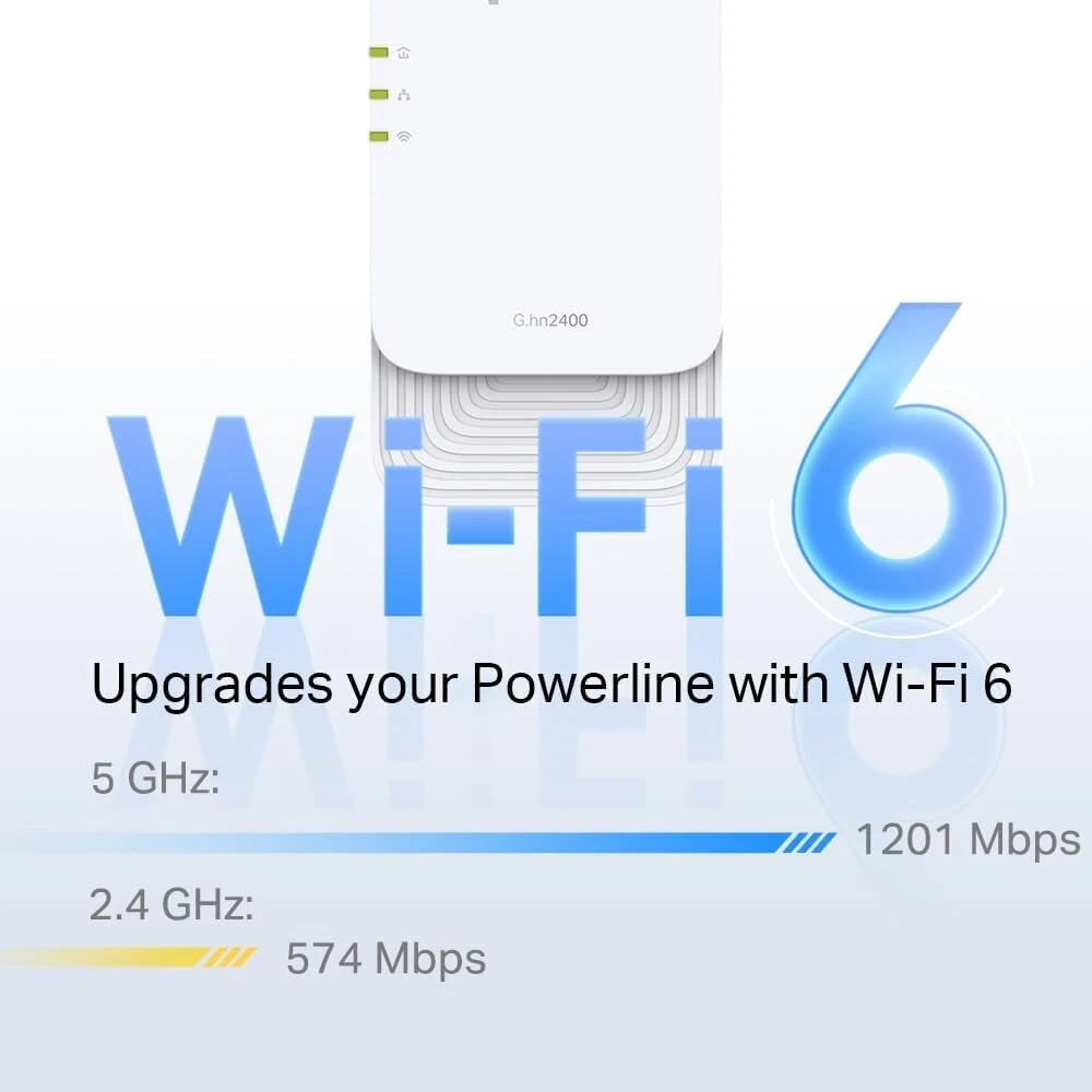Šakotuvas Tp-link pgw2440 kit wlan powerline g.3000, 2000 wi-fi, iki 1428 mbps per powerline, gigabit ethernet, papildoma jungtis, plug & play, nesuderinamas su homeplug av/av2