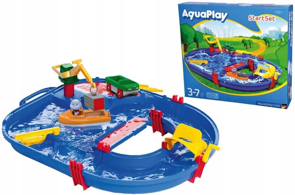 Track Port vandens stalo rinkinys su kranu, valtimi Amphibia, smėlio dėže Aquaplay