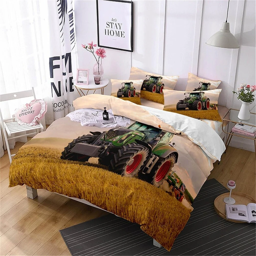 Patalynės komplektas Traktoriaus antklodės užvalkalas vaikams, viengulis, minkštas ir patogus antklodės užvalkalas 140 x 200 cm ir 1 pagalvės užvalkalas 65 x 65 cm, Tractor #a11