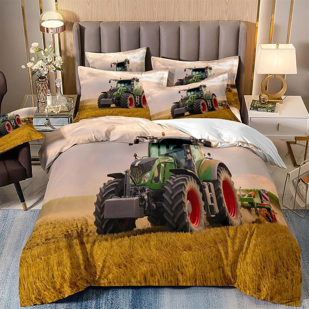 Patalynės komplektas Traktoriaus antklodės užvalkalas vaikams, viengulis, minkštas ir patogus antklodės užvalkalas 140 x 200 cm ir 1 pagalvės užvalkalas 65 x 65 cm, Tractor #a11