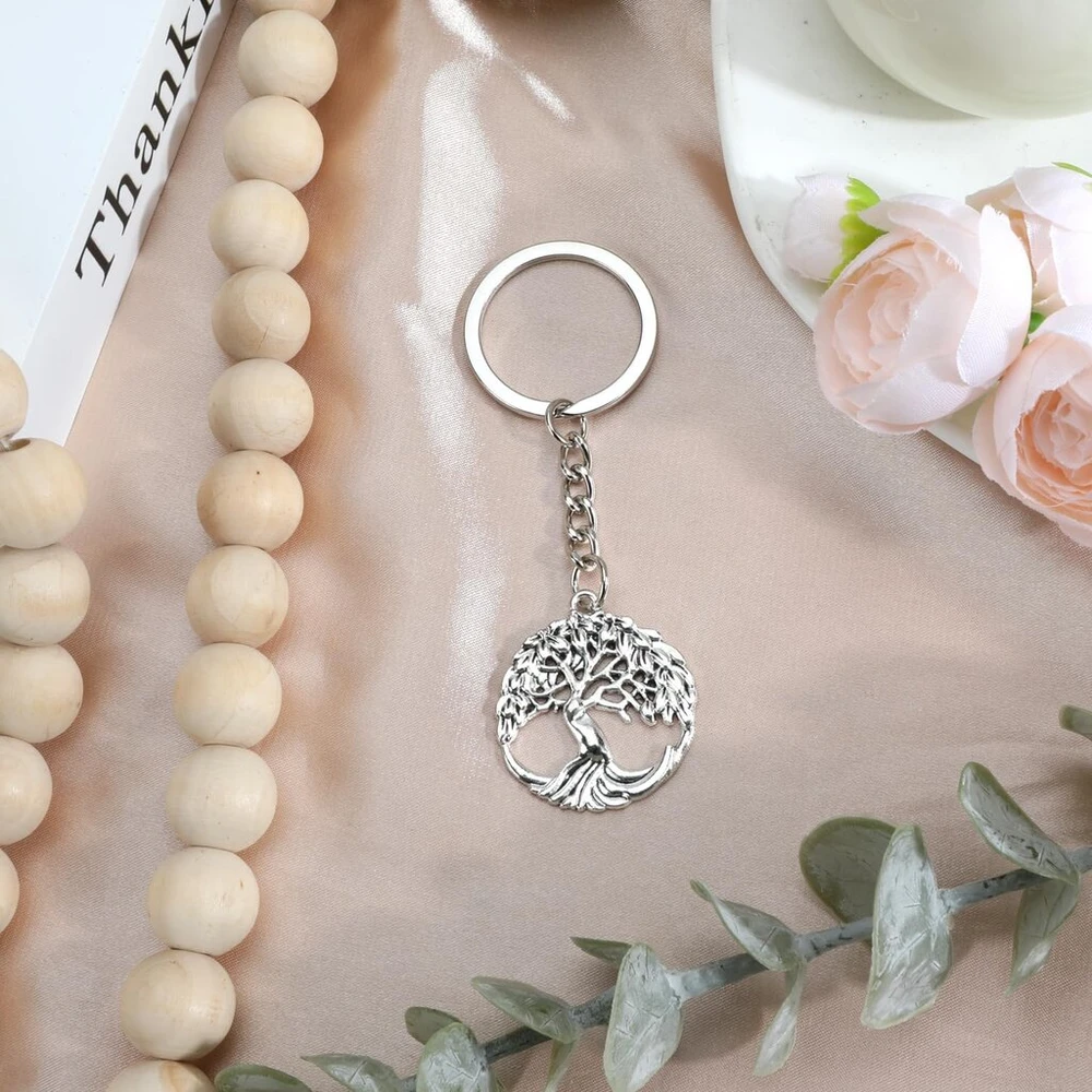 Tranbath elegantiškas nerūdijančio plieno raktų pakabukas su minimalistiniu medžio pakabuku, dovana moterims, gimtadienio dovana mamai, gerai draugei ir kaip mielas sėkmės talismanas ypatingoms progoms, sidabrinis, S