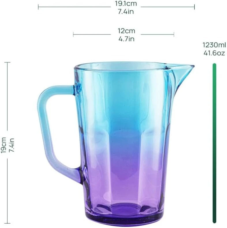 Trend For Home Gigi Dreamy Sunset stiklinė vandens karafa 1 litras su patogia rankena spalvingas vandens ąsotis 19 cm stiklinis ąsotis mėlynai violetinis stiklinis ąsotis vandens ąsotis stiklinė karafa ąsotis stiklinis ąsotis 1 litras spalvingas