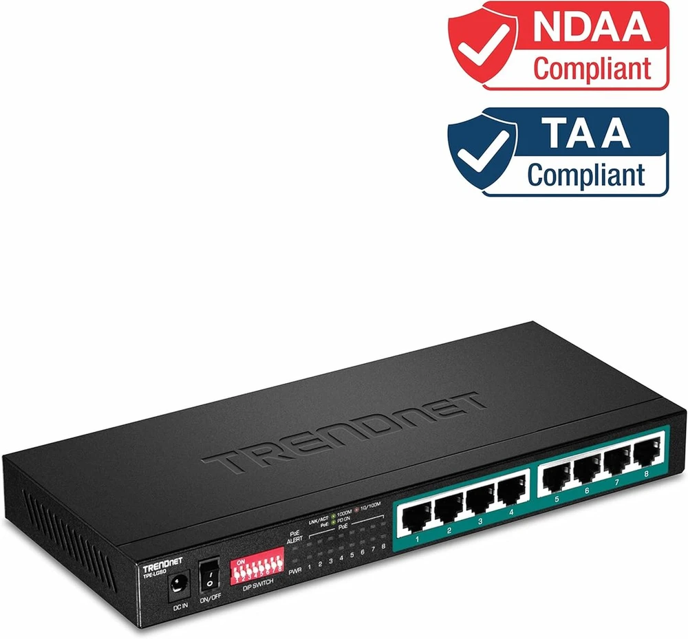 Šakotuvas Trendnet 8 prievadų Gigabit Poe+ jungiklis, ilgas atstumas