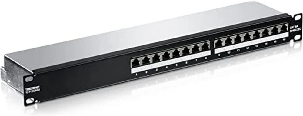 Trendnet Tc-p16c6as 16 prievadų Cat6a ekranuota patch panelė, 1u 19" metalinis korpusas, suderinama su 10g, suderinama su Cat5e / Cat6 / Cat6a Ethernet kabeliais, kabelių valdymas