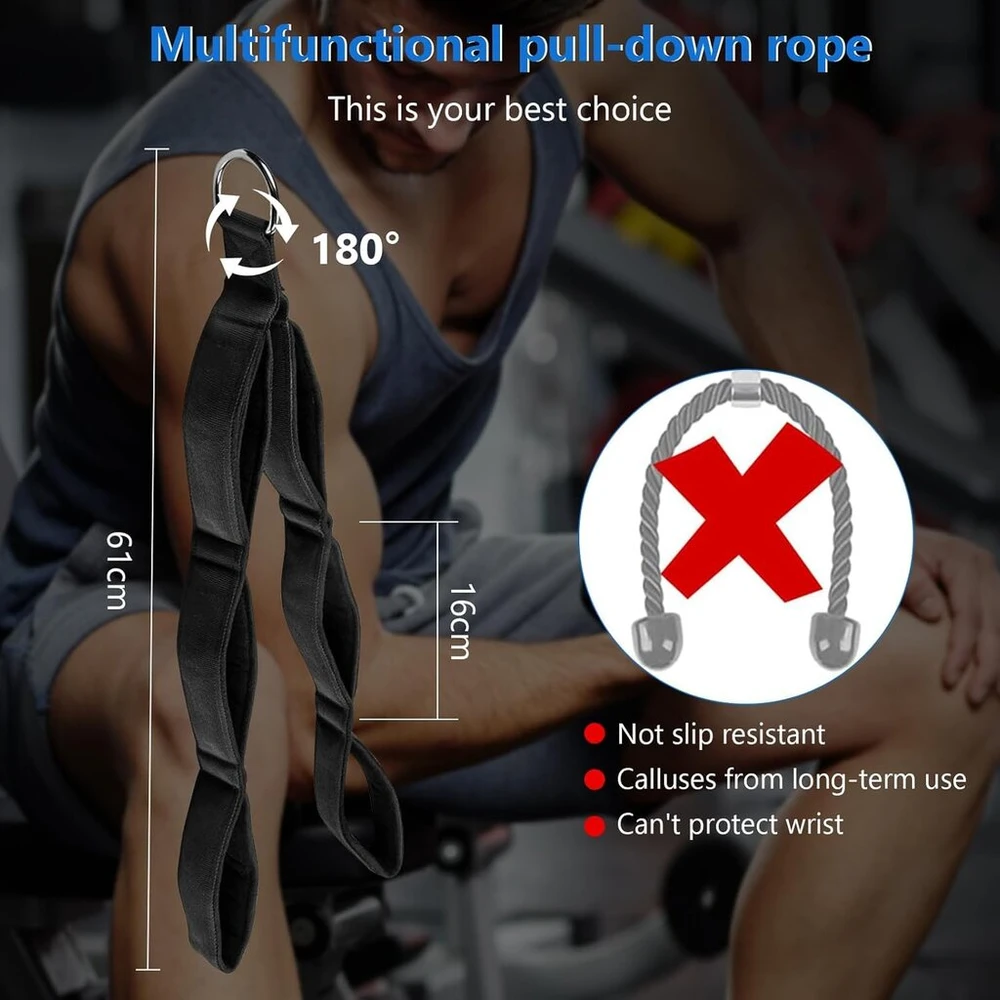 Tricepso virvė ilgo kabelio skriemuliui, 3 ilgių kabelio traukimo rankenos, tricepso rankena kabelio skriemuliui, fitneso skriemulio kabelio traukimo virvė, sporto salės rankenos, bicepso treniravimo įrenginys, skriemulio rankenos kabelio bokštui
